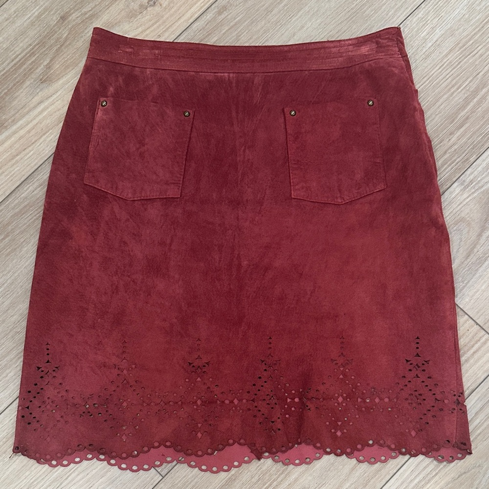 Maeve muted red 100% suede, lined mini skirt